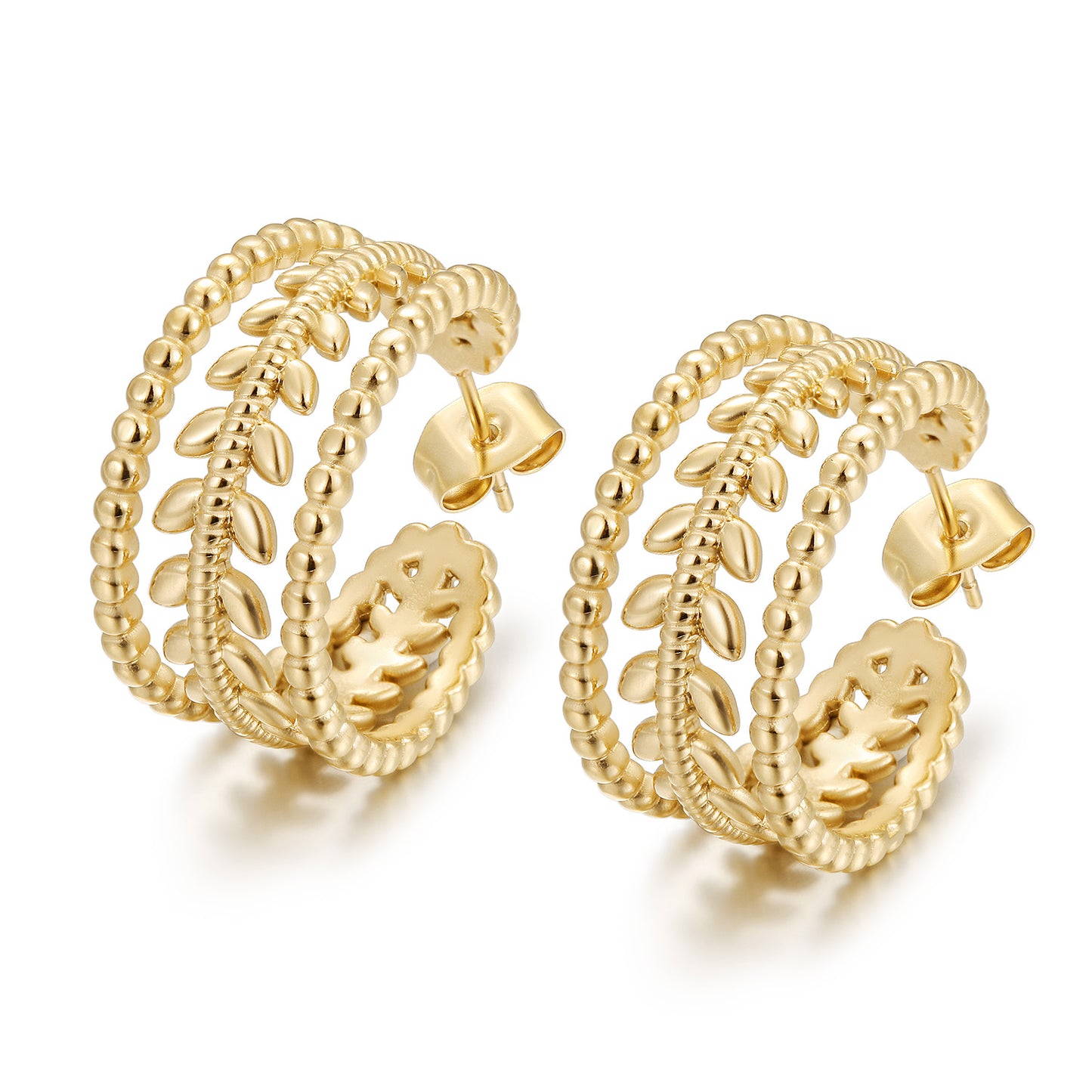 Creative hollowed out leaf earrings-SCE523STGC
