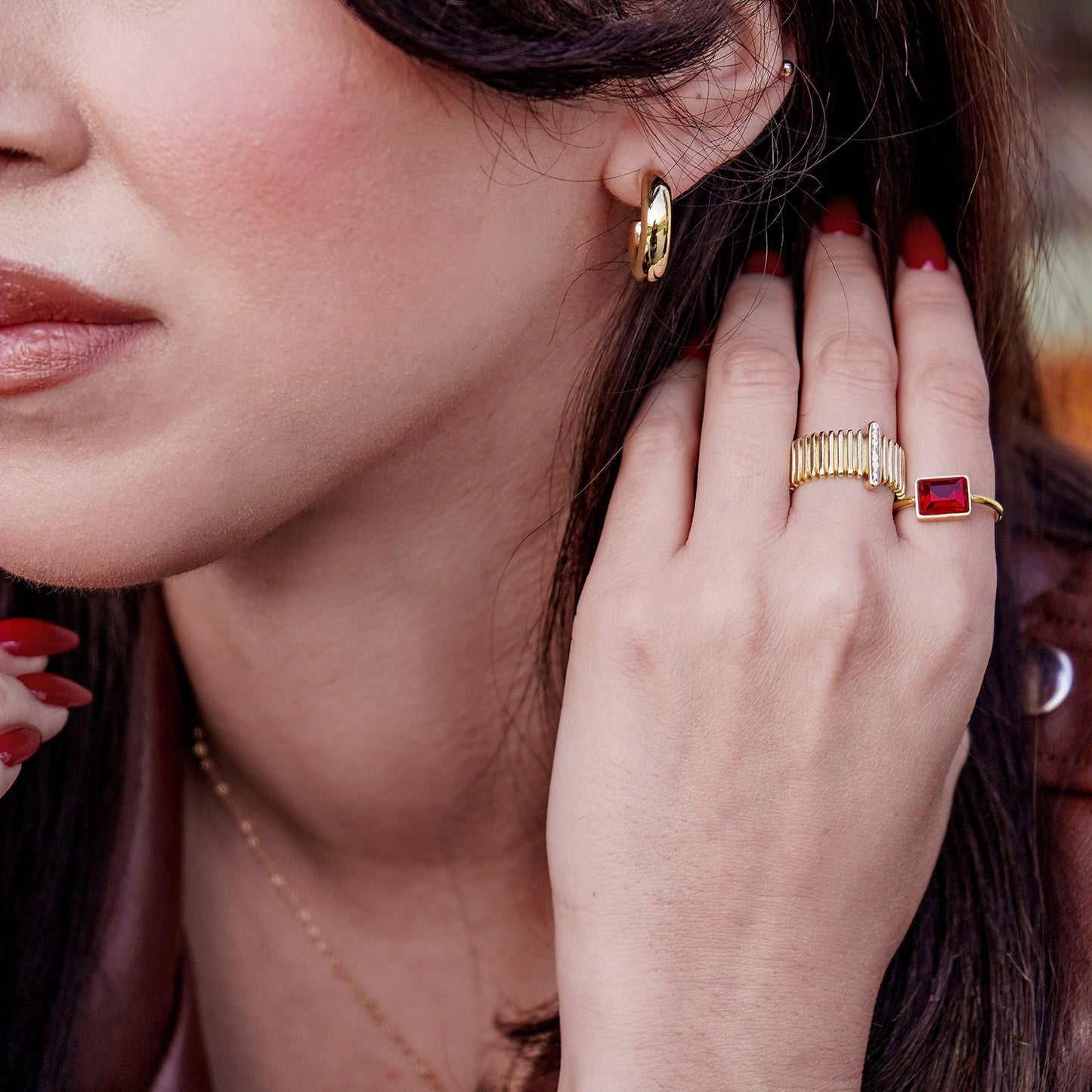 Gold Open Hoop Earrings with Ball Stud