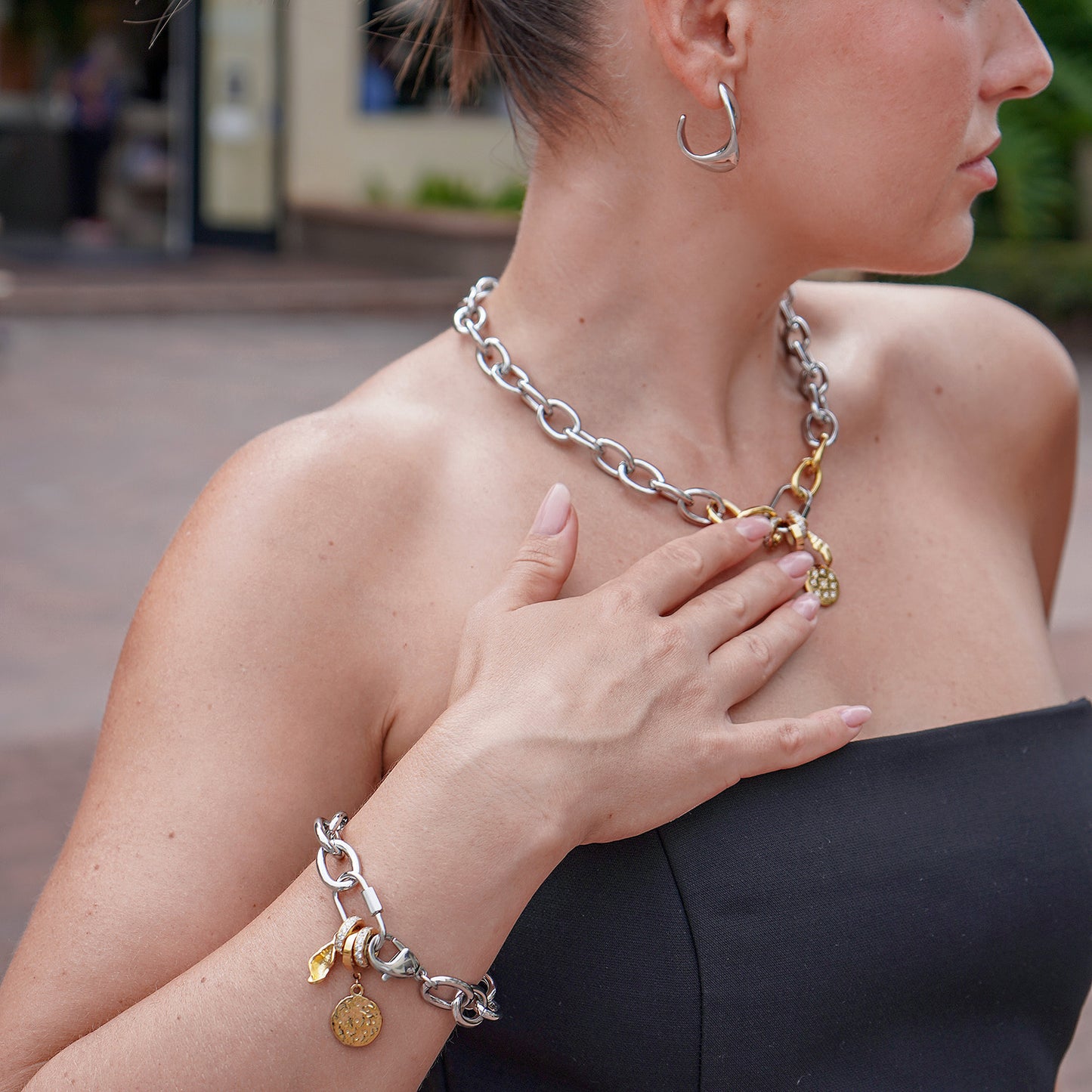 Two-Tone Silver Chain Bracelet