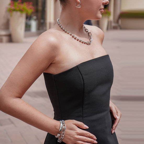 Silver Bold Link & Bead Bracelet