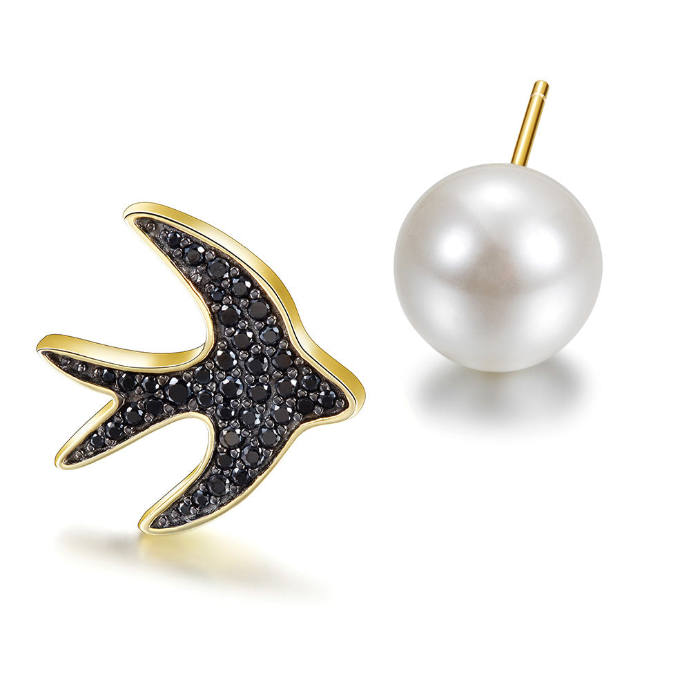 Black bird earrings-SSE116
