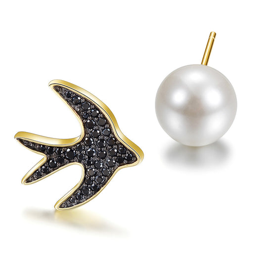 Black bird earrings-SSE116