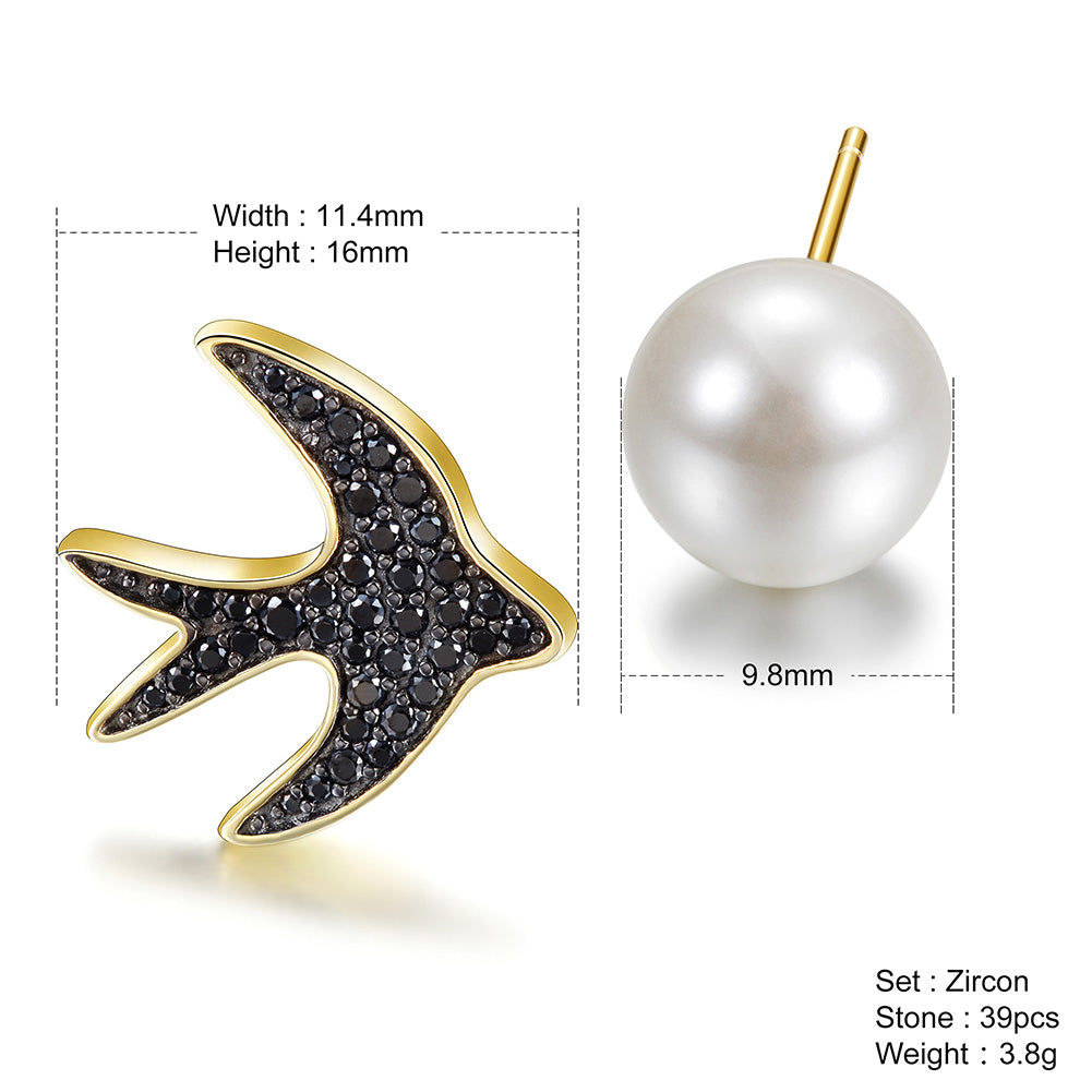 Black bird earrings-SSE116
