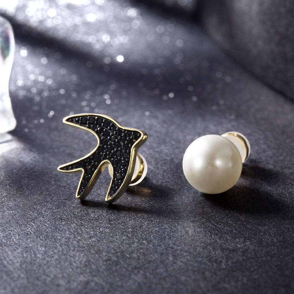 Black bird earrings-SSE116