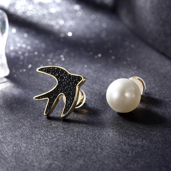 Black bird earrings-SSE116