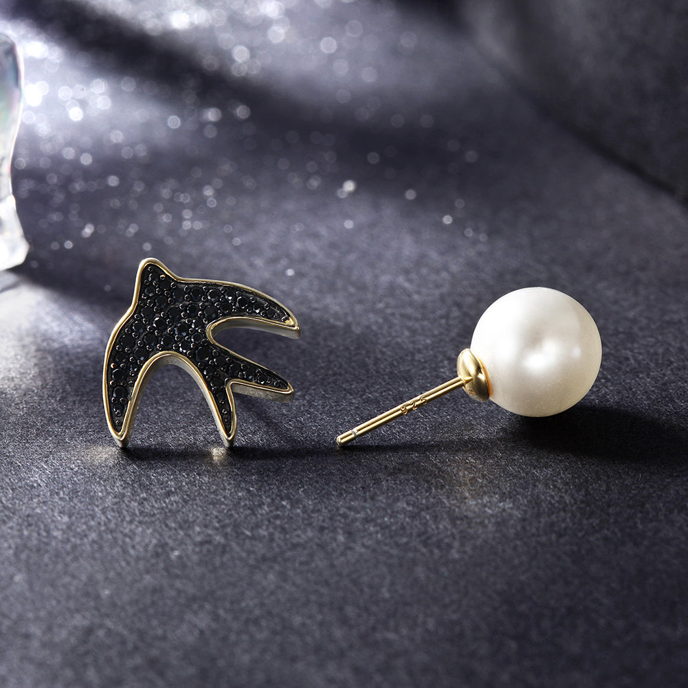 Black bird earrings-SSE116