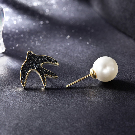 Black bird earrings-SSE116