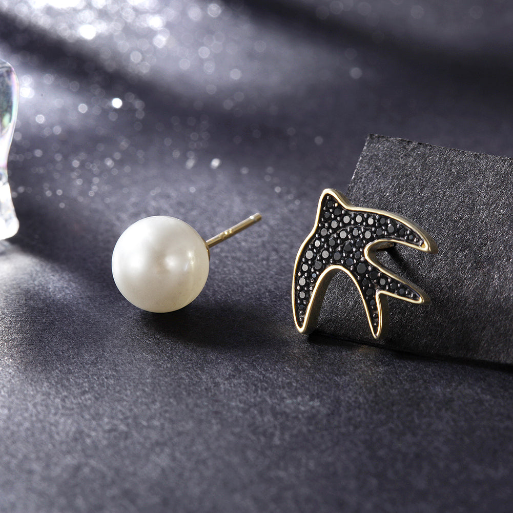 Black bird earrings-SSE116