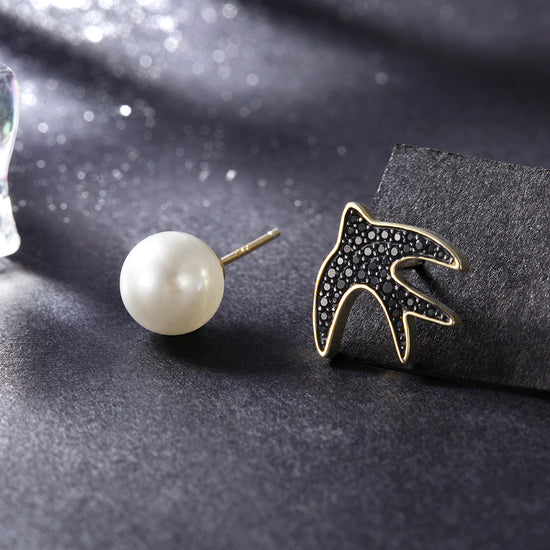 Black bird earrings-SSE116