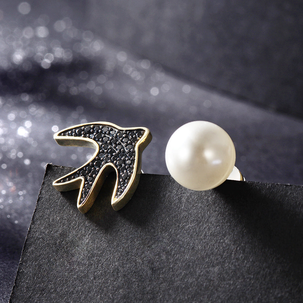 Black bird earrings-SSE116