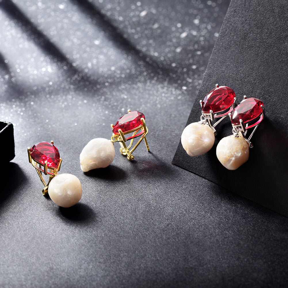 Red gemstone earrings-SSE119CR