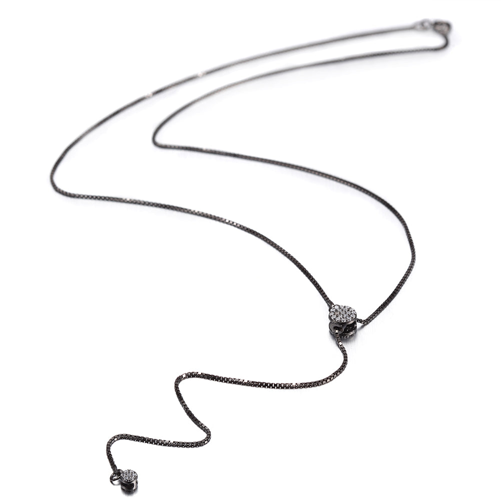 Black Charm Adjustable Chain Necklace - SSN116SCBKZD
