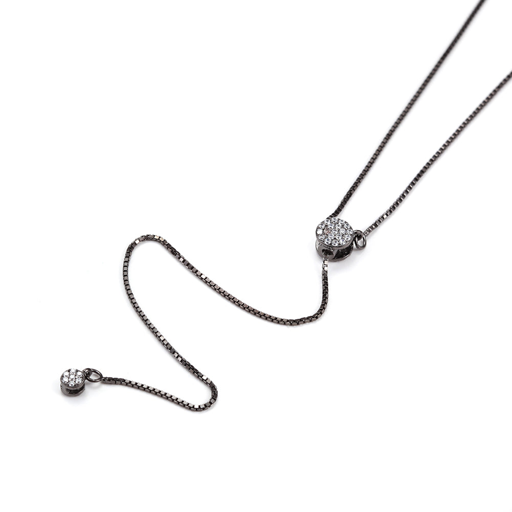 Black Charm Adjustable Chain Necklace - SSN116SCBKZD