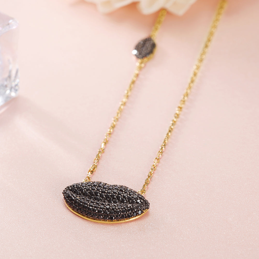 Black Sexy Lip Sterling Silver Necklace - SSN158BK
