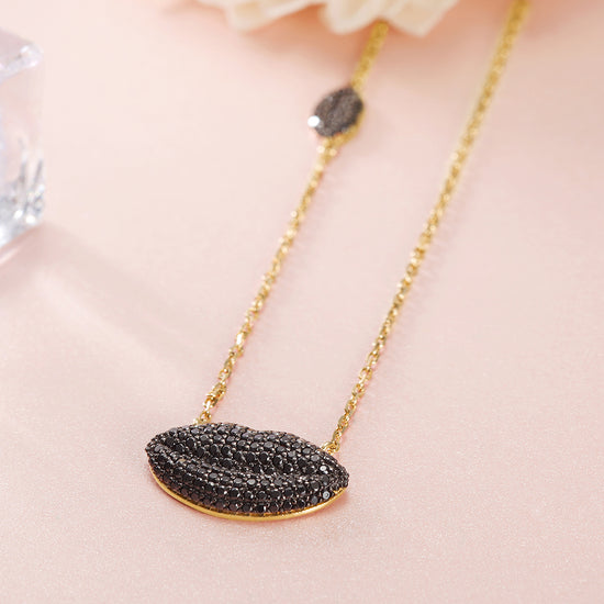 Black Sexy Lip Sterling Silver Necklace - SSN158BK