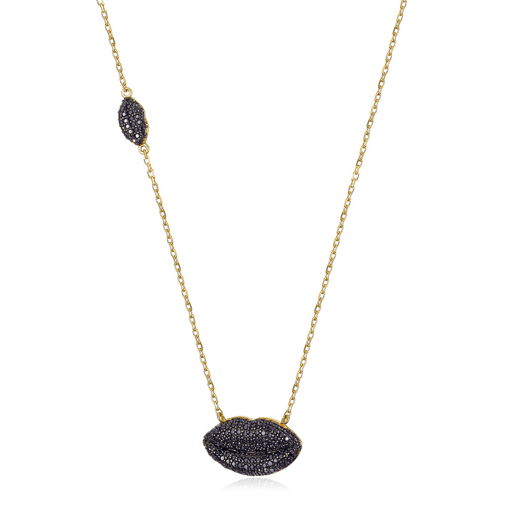 Black Sexy Lip Sterling Silver Necklace - SSN158BK