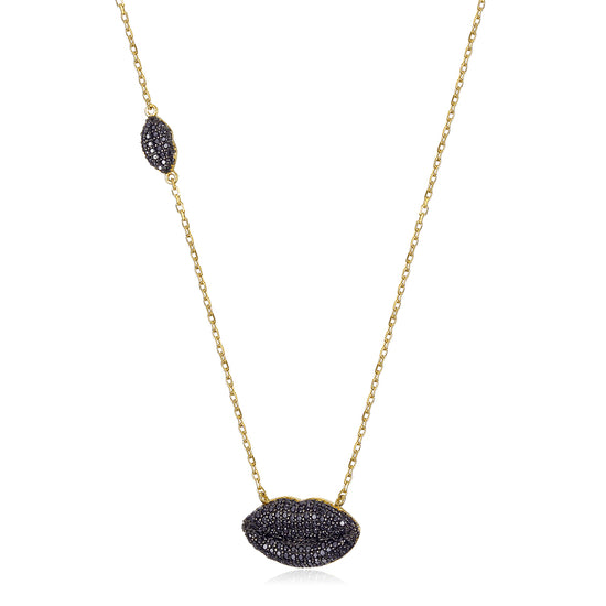Black Sexy Lip Sterling Silver Necklace - SSN158BK