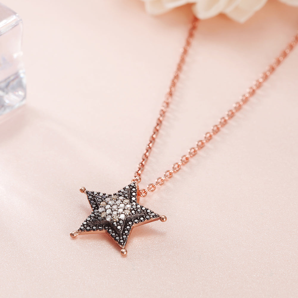 Sterling Silver Star CZ Pendant Necklace - SSN159BK