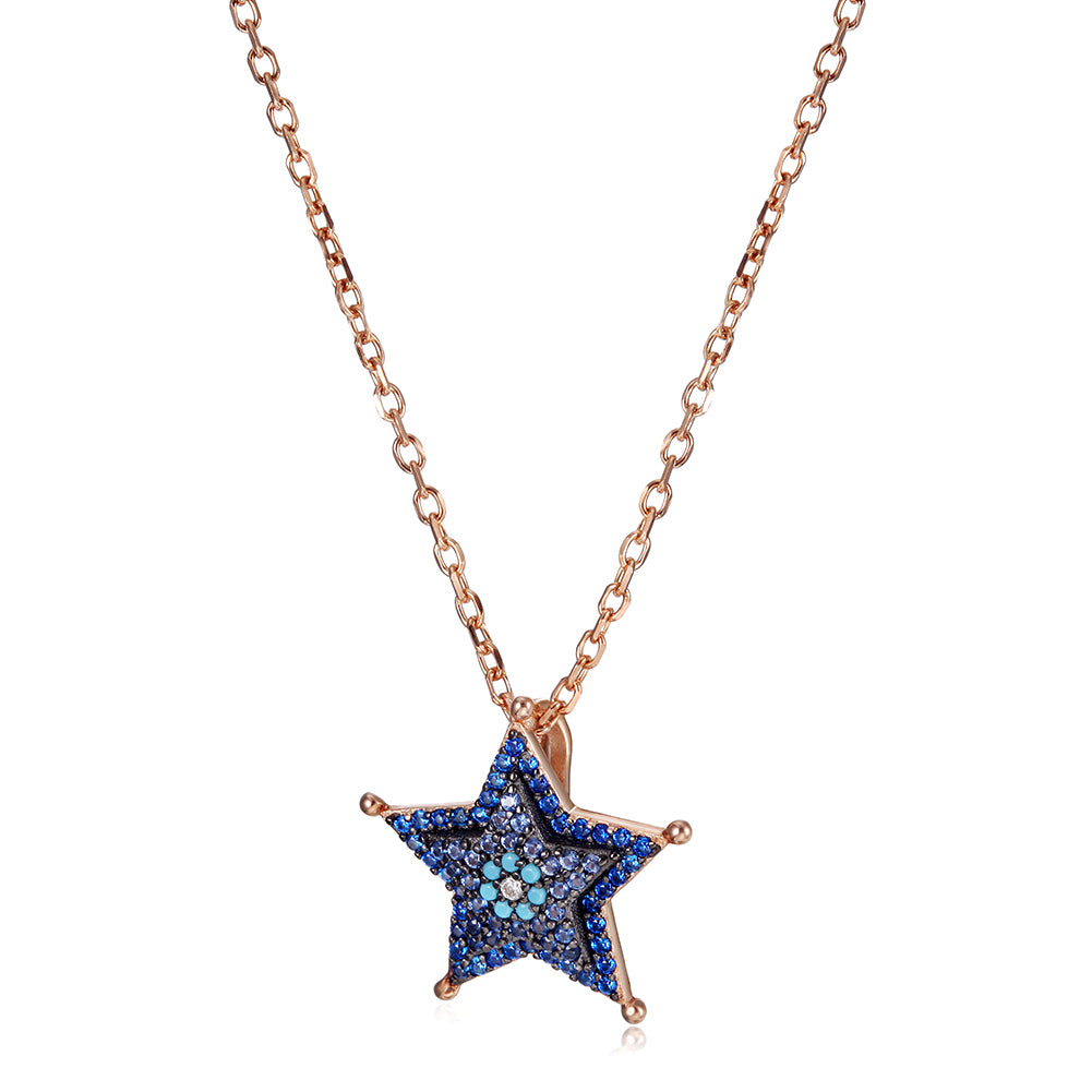 Sterling Silver Blue Star Pendant - SSN159BL