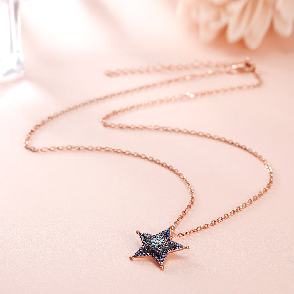 Sterling Silver Blue Star Pendant - SSN159BL