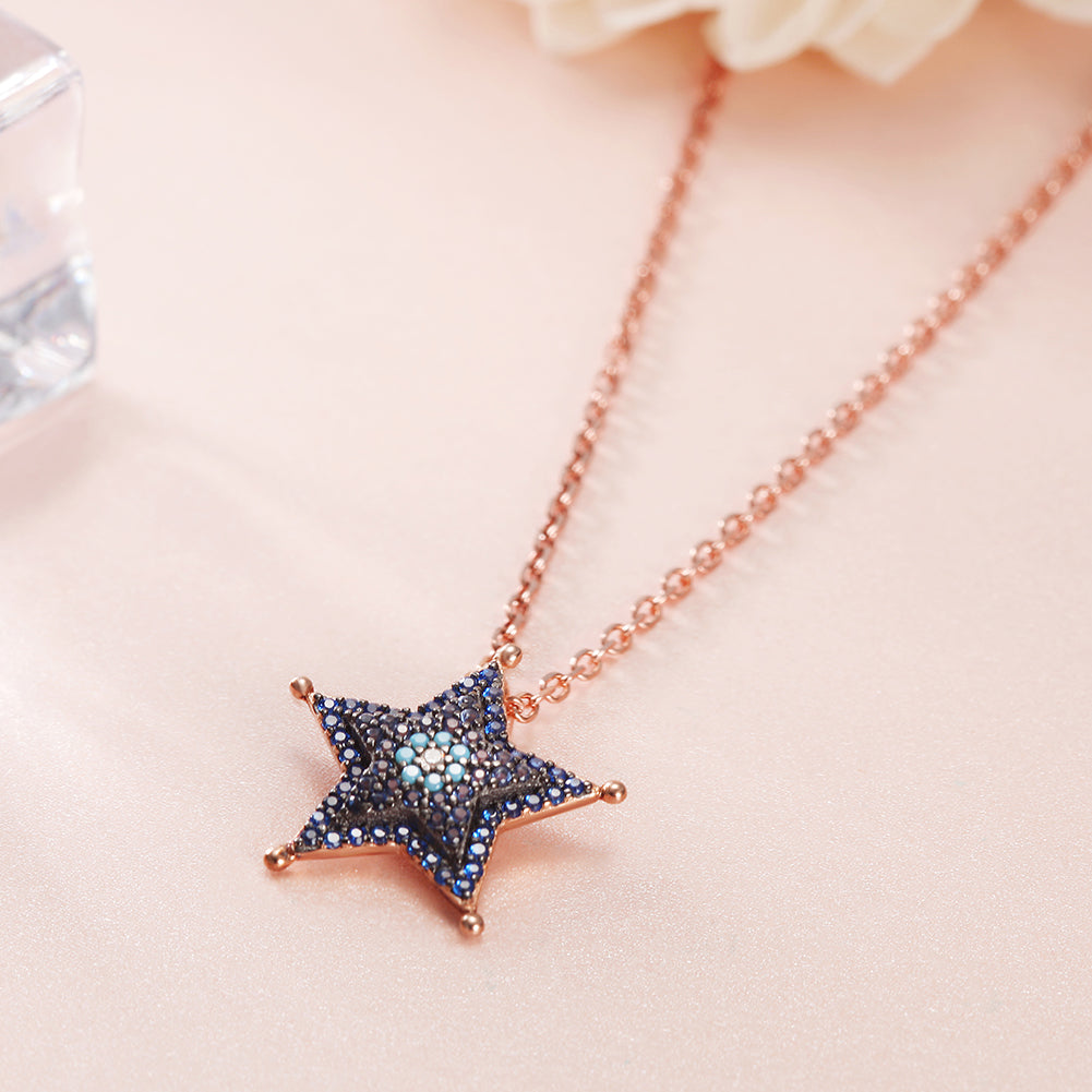 Sterling Silver Blue Star Pendant - SSN159BL
