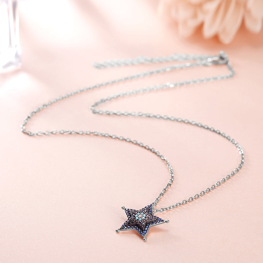 Sterling Silver Blue Star Pendant - SSN159BL