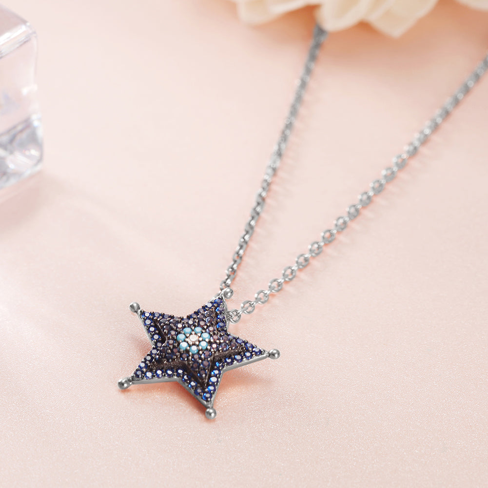 Sterling Silver Blue Star Pendant - SSN159BL