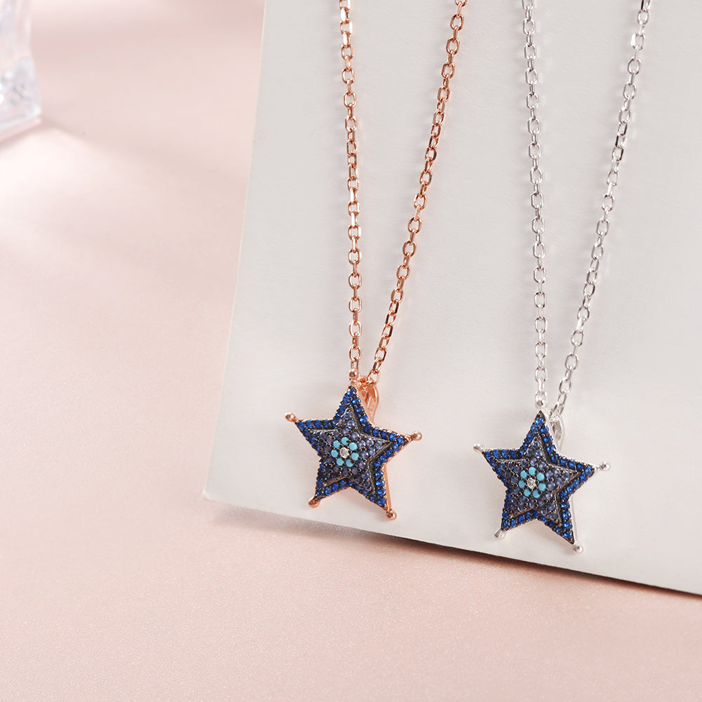 Sterling Silver Blue Star Pendant - SSN159BL
