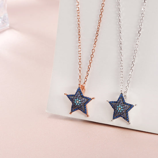 Sterling Silver Blue Star Pendant - SSN159BL