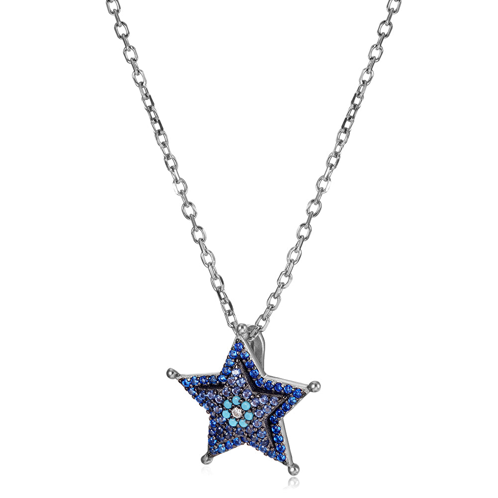 Sterling Silver Blue Star Pendant - SSN159BL