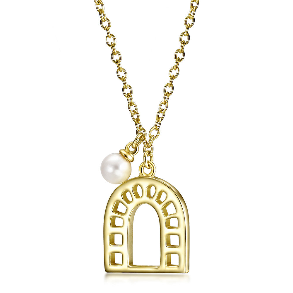 U-Shape Pearl Pendant Necklace - SSN161GC