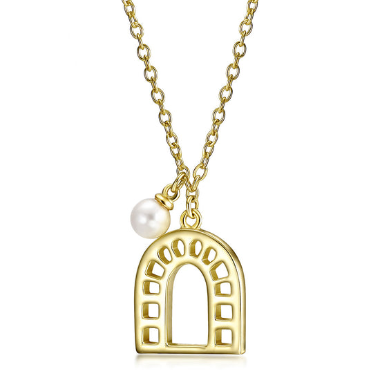 U-Shape Pearl Pendant Necklace - SSN161GC