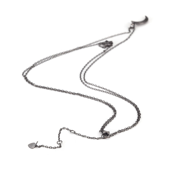Moon and Star CZ Pendant Layer Necklace - SSN163WT