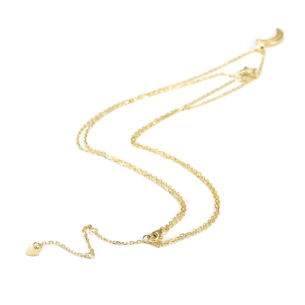 Moon and Star CZ Pendant Layer Necklace - SSN163WT