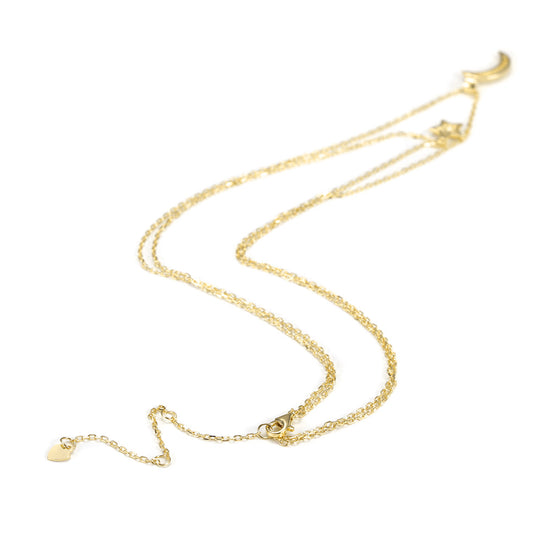 Moon and Star CZ Pendant Layer Necklace - SSN163WT