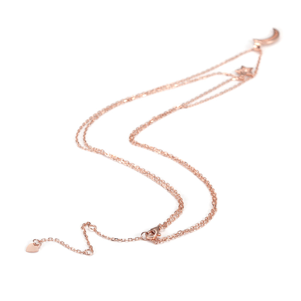 Moon and Star CZ Pendant Layer Necklace - SSN163WT