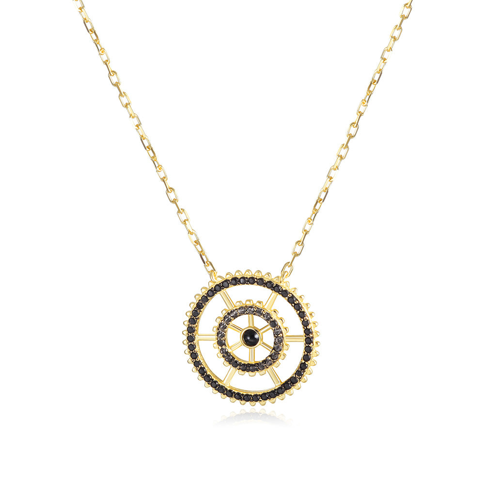 Sterling Silver Wheel Obisdian Necklace - SSN168GCBKZD