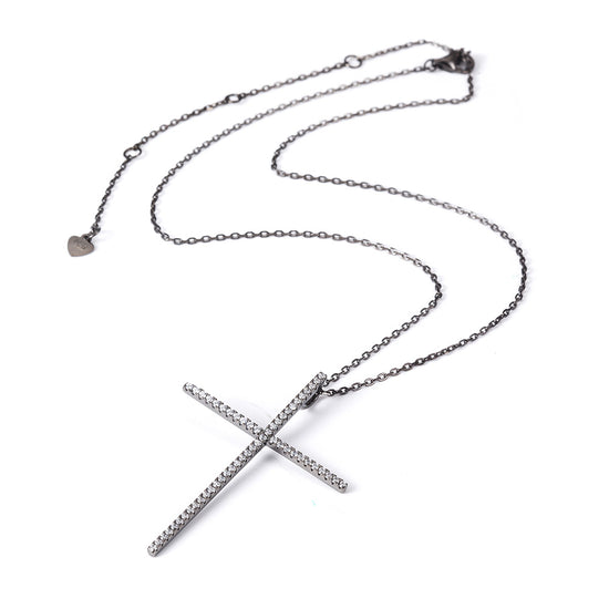 Black CZ Big Cross Necklace - SSN170SCZD