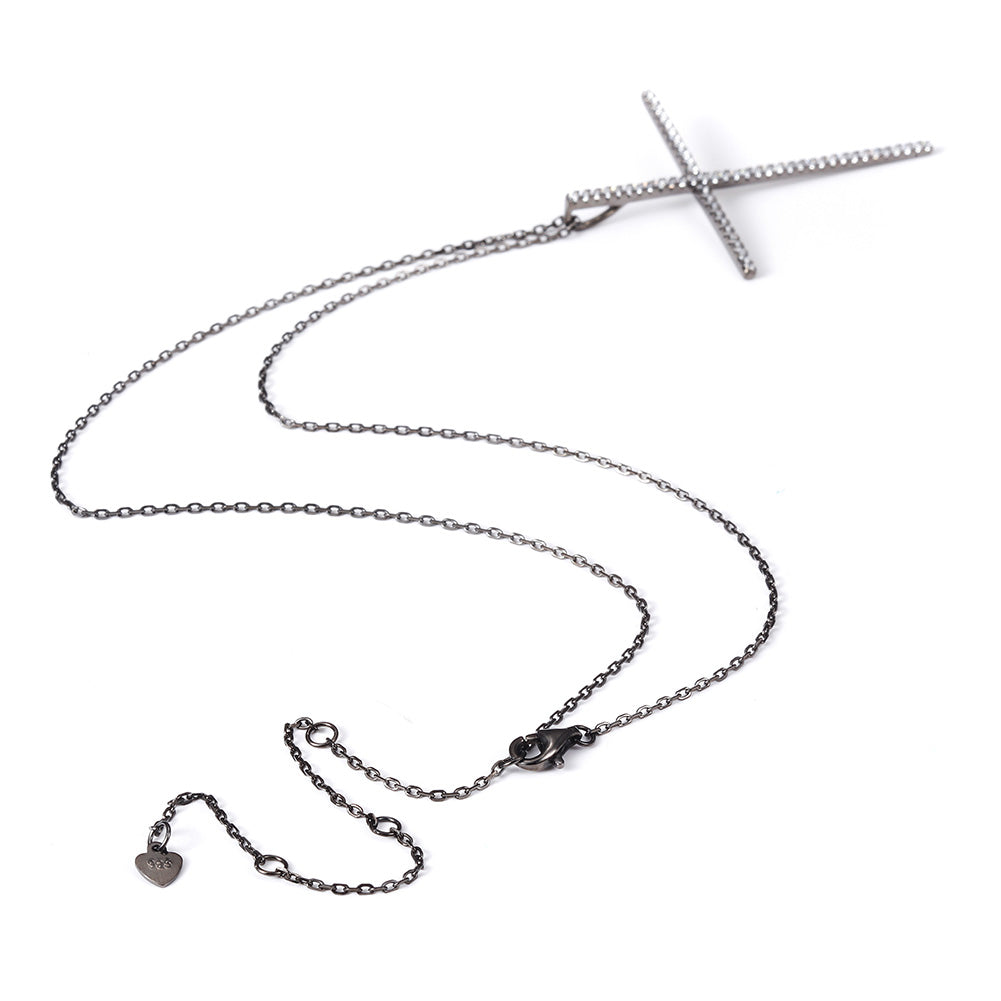 Black CZ Big Cross Necklace - SSN170SCZD