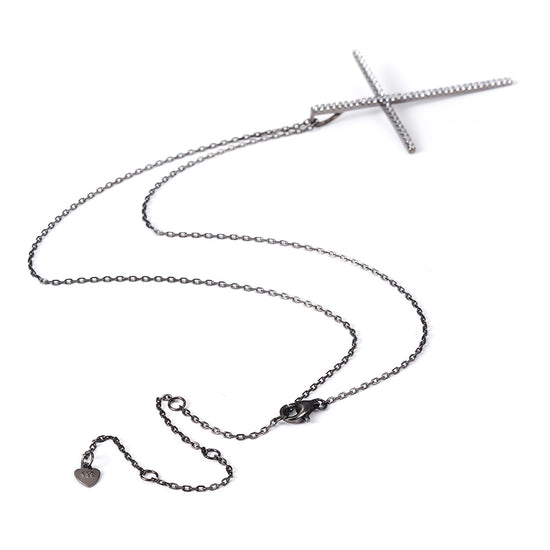 Black CZ Big Cross Necklace - SSN170SCZD