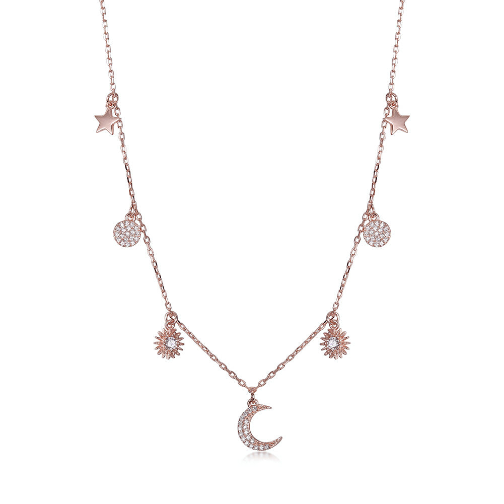 Moon and Sun CZ Pendant Necklace - SSN171