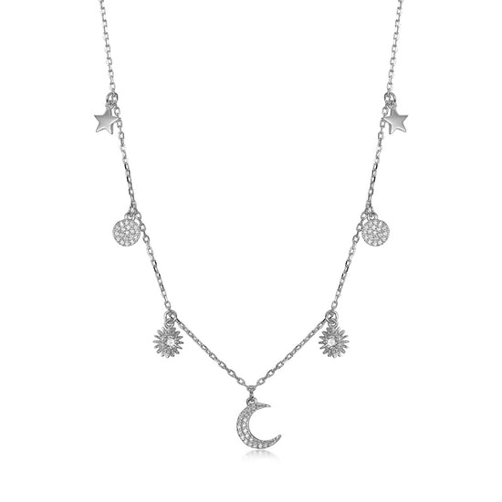 Moon and Sun CZ Pendant Necklace - SSN171