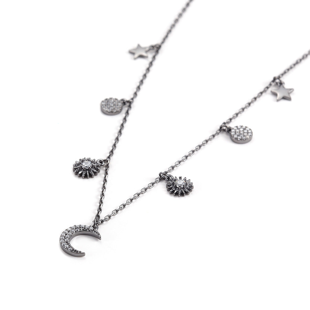Moon and Sun CZ Pendant Necklace - SSN171