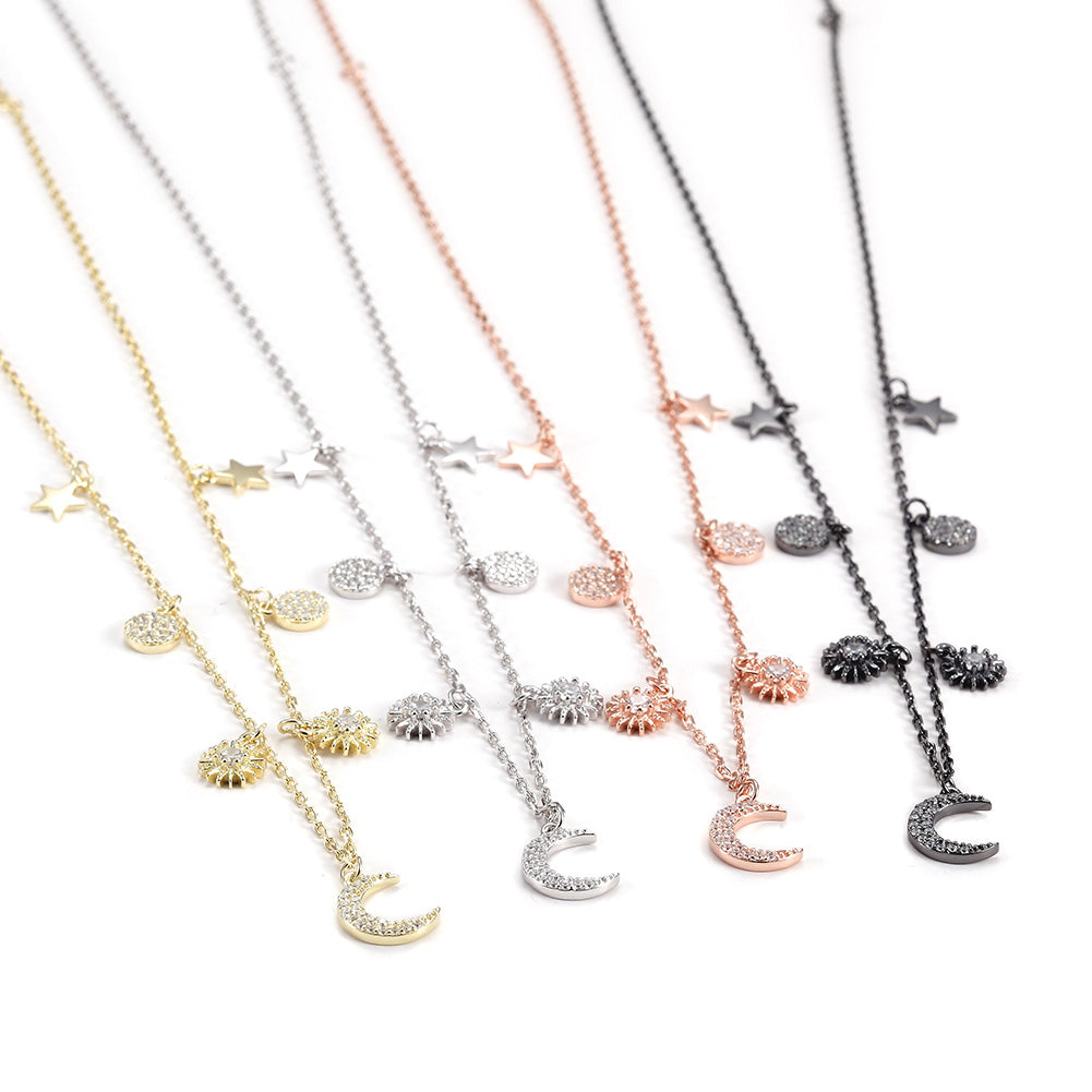 Moon and Sun CZ Pendant Necklace - SSN171