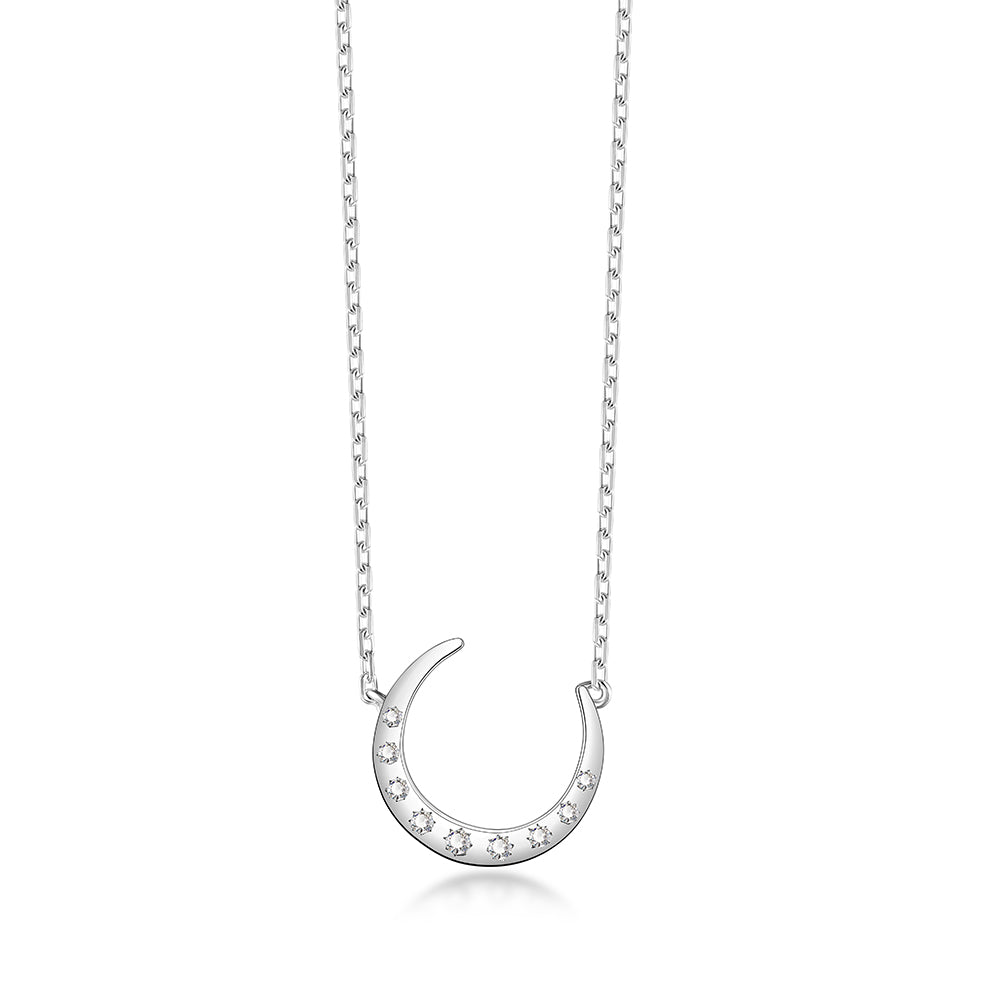 Crescent Moon Diamond Silver Necklace SSN181WGZD