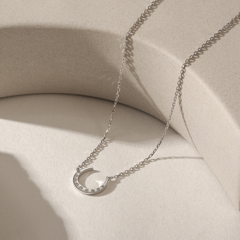 Crescent Moon Diamond Silver Necklace SSN181WGZD