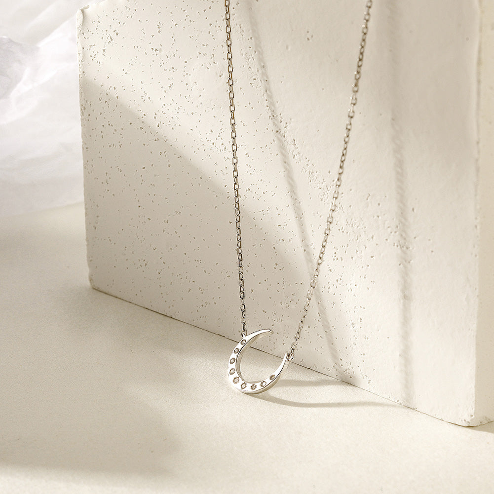 Crescent Moon Diamond Silver Necklace SSN181WGZD