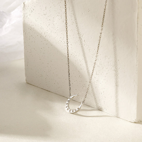 Crescent Moon Diamond Silver Necklace SSN181WGZD