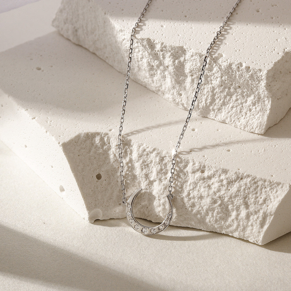 Crescent Moon Diamond Silver Necklace SSN181WGZD