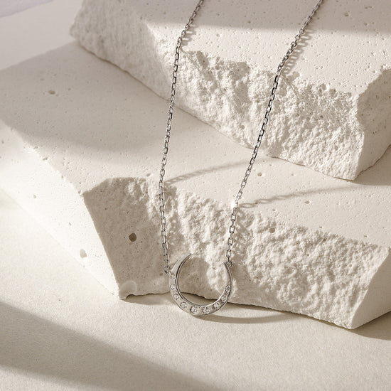 Crescent Moon Diamond Silver Necklace SSN181WGZD